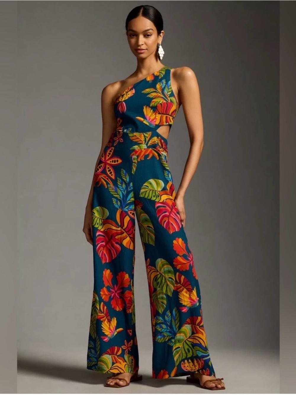 Farm Rio Floral One-Shoulder Wide-Leg Jumpsuit - NWT XS